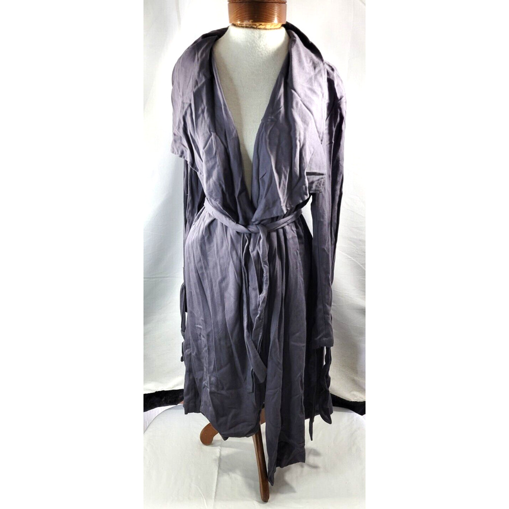 Thread & Supply Womens Medium Charcoal Maxi Belted Open 3/4 Tie Sleeve Cardigan